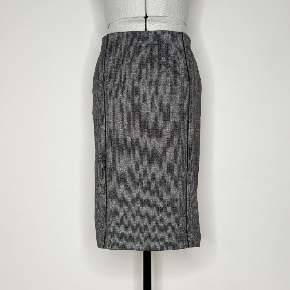 Ann Taylor Black and Grey Herringbone Pencil Skirt